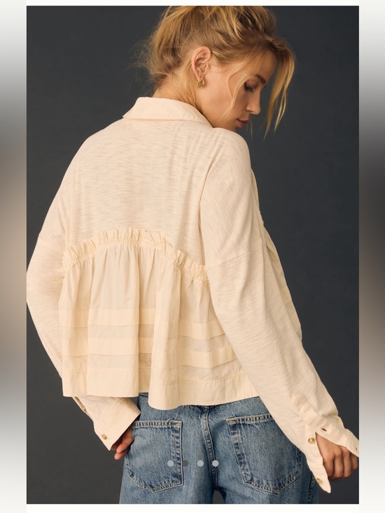 Anthropology Pilcro Long-Sleeve V-Neck Ruffled Babydoll Top Size Medium - Picture 2 of 6